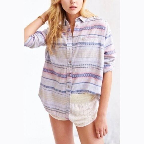 BDG URBAN OUTFITTERS Aztec Stripe Flannel Top - Picture 1 of 9
